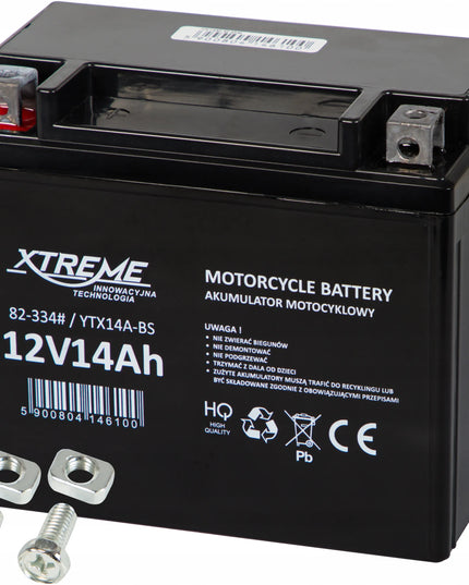 XTREME motociklo akumuliatorius 12V 14Ah nereikalaujantis priežiūros skuteriams, keturračiams, ATV