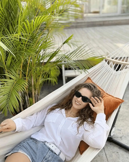 XXL sodo hamakas boho dvivietis su 40 cm sustiprintu strypu 260 x 155 cm