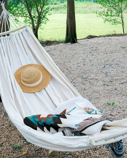 XXL sodo hamakas boho dvivietis su 40 cm sustiprintu strypu 260 x 155 cm