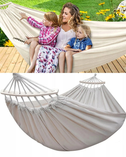 XXL sodo hamakas boho dvivietis su 40 cm sustiprintu strypu 260 x 155 cm