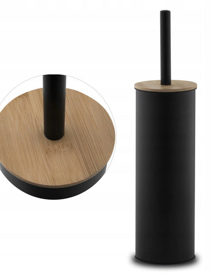 Yoka Home pastatomas uždaras WC šepetys, juodas metalinis su bambuku