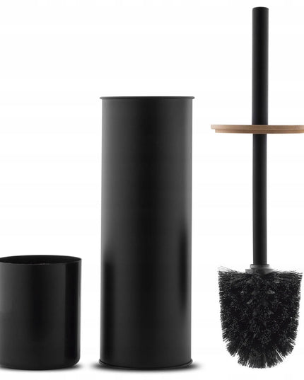 Yoka Home pastatomas uždaras WC šepetys, juodas metalinis su bambuku