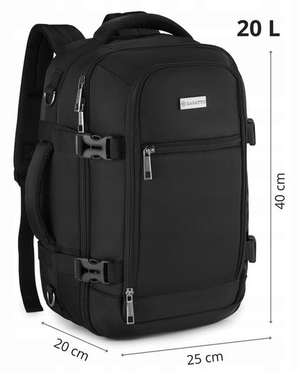 ZAGATTO juoda kelioninė kuprinė 40x25x20 cm – nemokamas rankinis bagažas į lėktuvą RYANAIR, Wizzair