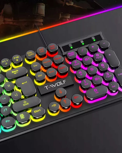 Žaidėjų rinkinys T-WOLF TF270: klaviatūra ir pelė su RGB LED apšvietimu