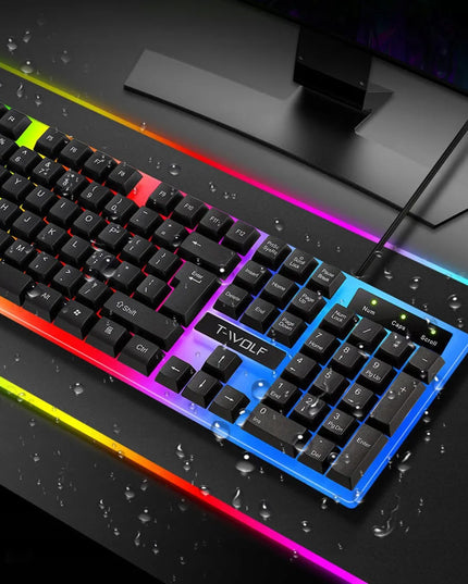 Žaidimų klaviatūros ir pelės rinkinys T-WOLF TF230 su LED RGB apšvietimu