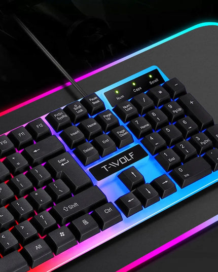 Žaidimų klaviatūros ir pelės rinkinys T-WOLF TF230 su LED RGB apšvietimu