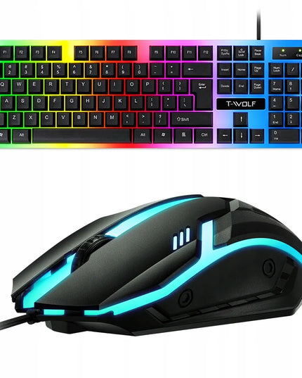 Žaidimų klaviatūros ir pelės rinkinys T-WOLF TF230 su LED RGB apšvietimu