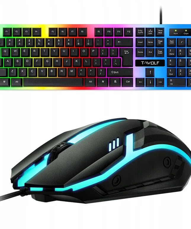 Žaidimų klaviatūros ir pelės rinkinys T-WOLF TF230 su LED RGB apšvietimu