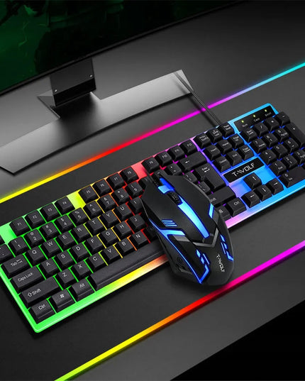 Žaidimų klaviatūros ir pelės rinkinys T-WOLF TF230 su LED RGB apšvietimu