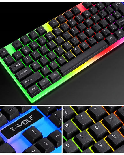Žaidimų klaviatūros ir pelės rinkinys T-WOLF TF230 su LED RGB apšvietimu