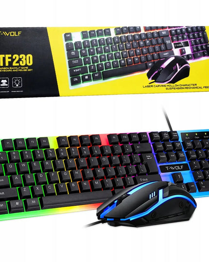 Žaidimų klaviatūros ir pelės rinkinys T-WOLF TF230 su LED RGB apšvietimu