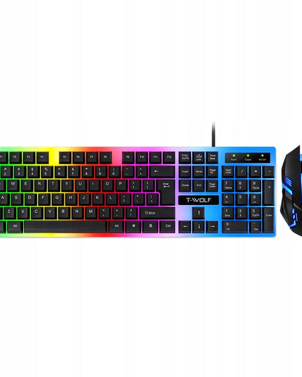 Žaidimų klaviatūros ir pelės rinkinys T-WOLF TF230 su LED RGB apšvietimu