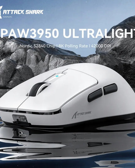 Žaidimų pelė Attack Shark R6 Ultralight 8kHz/42kDPI PAW3950MAX, balta