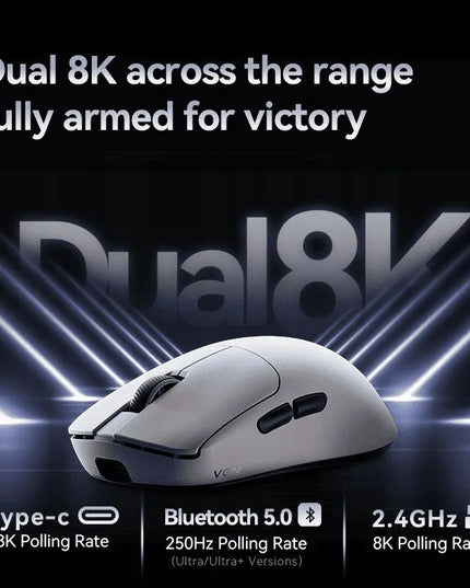 Žaidimų pelė VGN Y2 PRO Wireless, lengva 41 g, balta, PAW3395 belaidė