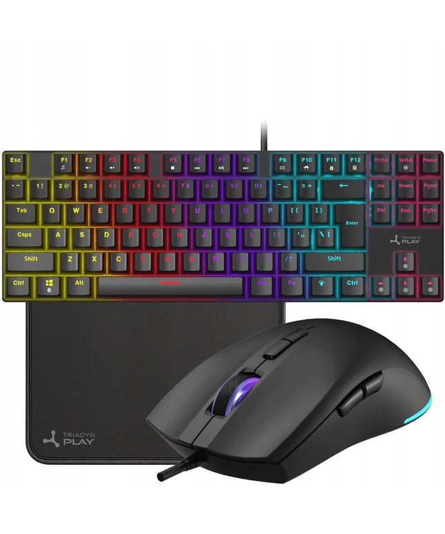 Žaidimų rinkinys mechaninė klaviatūra BlueSW + pelė + RGB kilimėlis TRIADYN