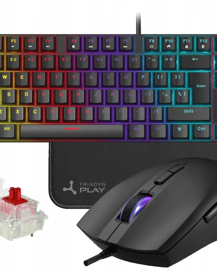 Žaidimų rinkinys: mechaninė RGB klaviatūra (Red Switch) + pelė + kilimėlis