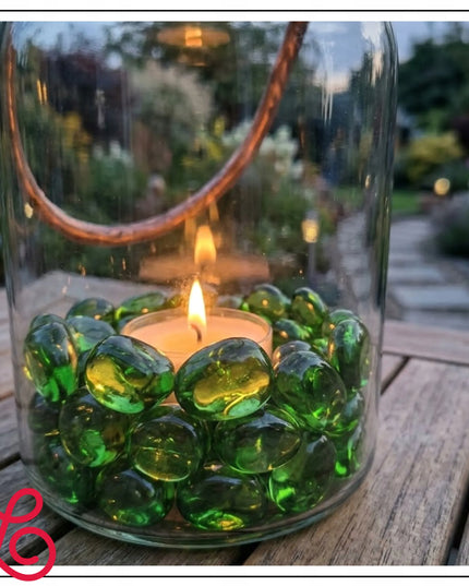 ŽALIAS DEKORATYVINIS STIKLAS 2,6–3,2 CM KIDNEY GLASS GREEN NAMŲ DEKORAVIMUI 1 KG