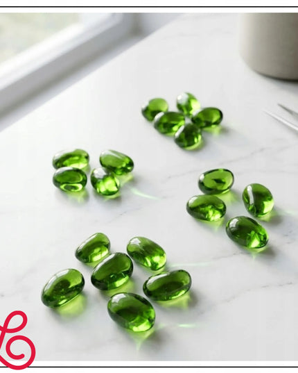 ŽALIAS DEKORATYVINIS STIKLAS 2,6–3,2 CM KIDNEY GLASS GREEN NAMŲ DEKORAVIMUI 1 KG