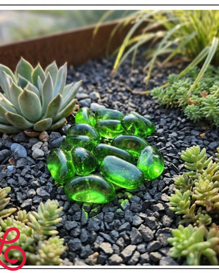 ŽALIAS DEKORATYVINIS STIKLAS 2,6–3,2 CM KIDNEY GLASS GREEN NAMŲ DEKORAVIMUI 1 KG