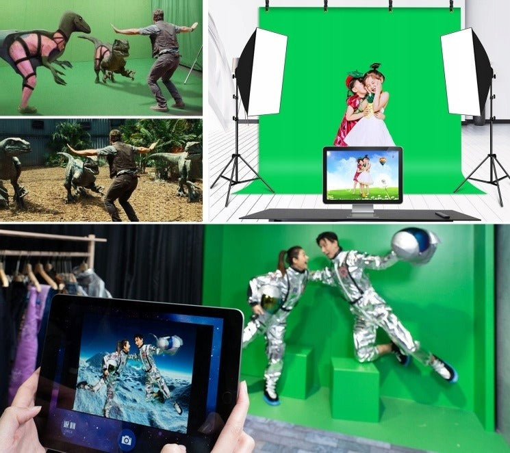 Žalias fonas su stovu 2x2 m | Green screen fotografijai, video filmavimui, vlogams, konferencijoms