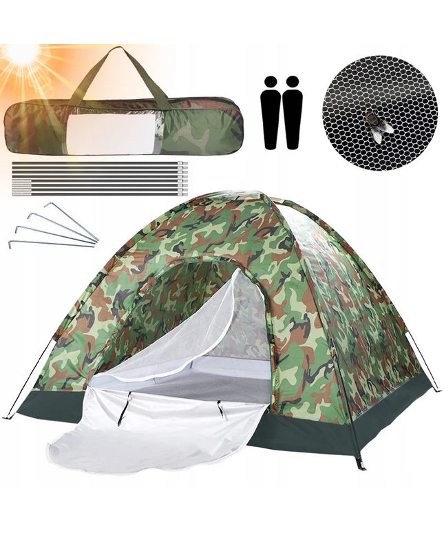 Žalias kempingo palapinės modelis 2-3 asmenims 210x150 cm