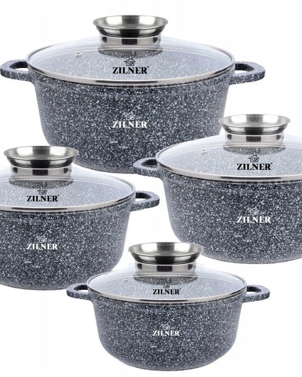 ZILNER Grey 4 marmurinių puodų rinkinys 16 / 20 / 22 / 26 cm