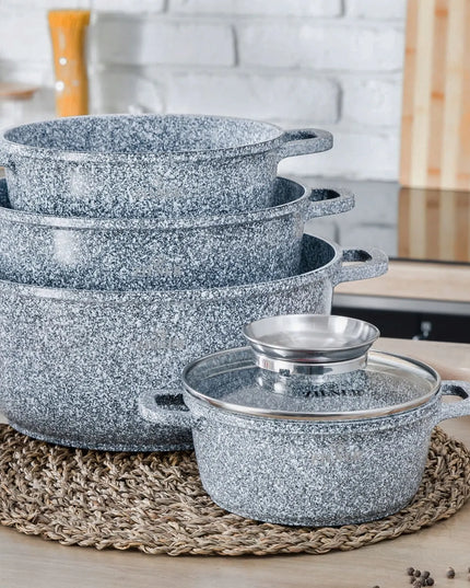 ZILNER Grey 4 marmurinių puodų rinkinys 16 / 20 / 22 / 26 cm