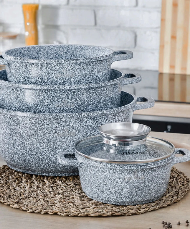 ZILNER Grey 4 marmurinių puodų rinkinys 16 / 20 / 22 / 26 cm