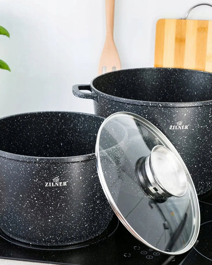 Zilner marmurinių puodų rinkinys, 4 dalys, 10 l ir 6,2 l talpos, tinka indukcijai