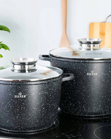 Zilner marmurinių puodų rinkinys, 4 dalys, 10 l ir 6,2 l talpos, tinka indukcijai