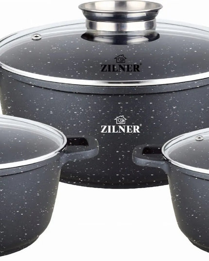 Zilner marmurinių puodų rinkinys 6 dalių indukcijai dujoms 1.3 / 1.7 / 2.3L