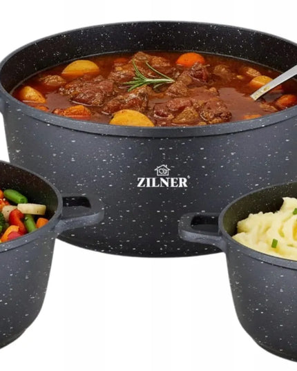 Zilner marmurinių puodų rinkinys 6 dalių indukcijai dujoms 1.3 / 1.7 / 2.3L