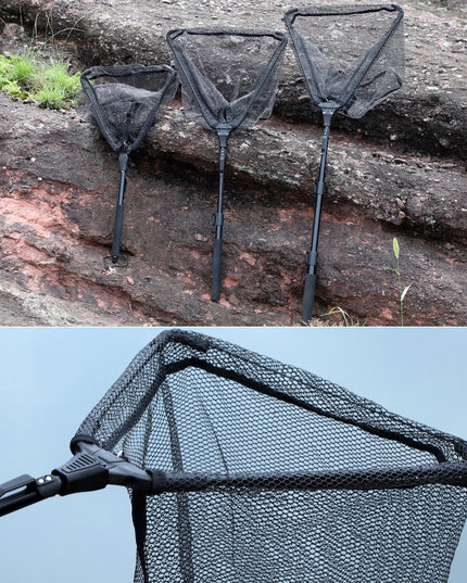 Tvirtas žvejybos graibštas – nailoninis tinklas, aliuminio kotas, 3 ilgiai, juoda arba raudona spalva