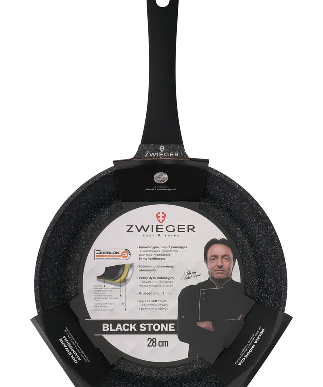 ZWIEGER granitinė keptuvė BLACK STONE 28 cm indukcinėms ir dujinėms viryklėms su GREBLON danga