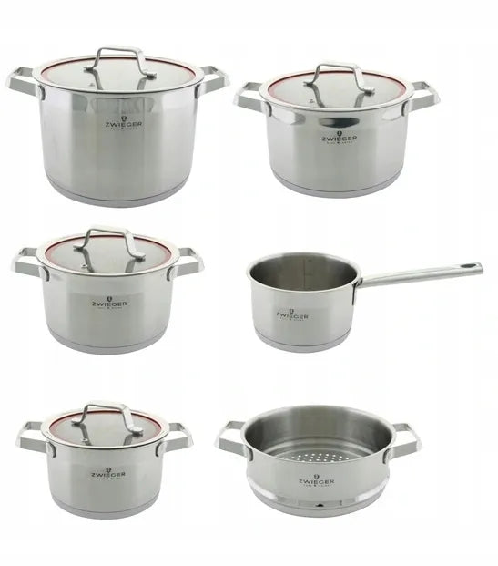 ZWIEGER KLASSIKER puodų rinkinys, 11 dalių, nerūdijantis plienas INOX, tinka dujinėms ir indukcinėms viryklėms