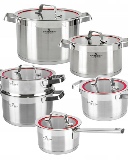 ZWIEGER KLASSIKER puodų rinkinys, 11 dalių, nerūdijantis plienas INOX, tinka dujinėms ir indukcinėms viryklėms