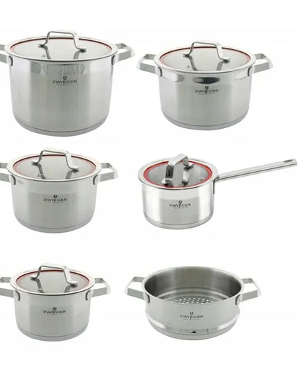 ZWIEGER KLASSIKER puodų rinkinys, 11 dalių, nerūdijantis plienas INOX, tinka dujinėms ir indukcinėms viryklėms