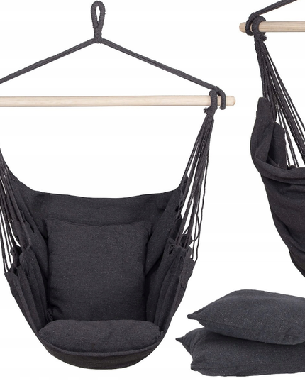 Pakabinamas sėdimas braziliškas hamakas NR.2 - Juodas