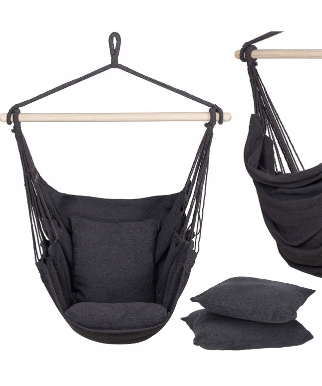 Pakabinamas sėdimas braziliškas hamakas NR.2 - Juodas