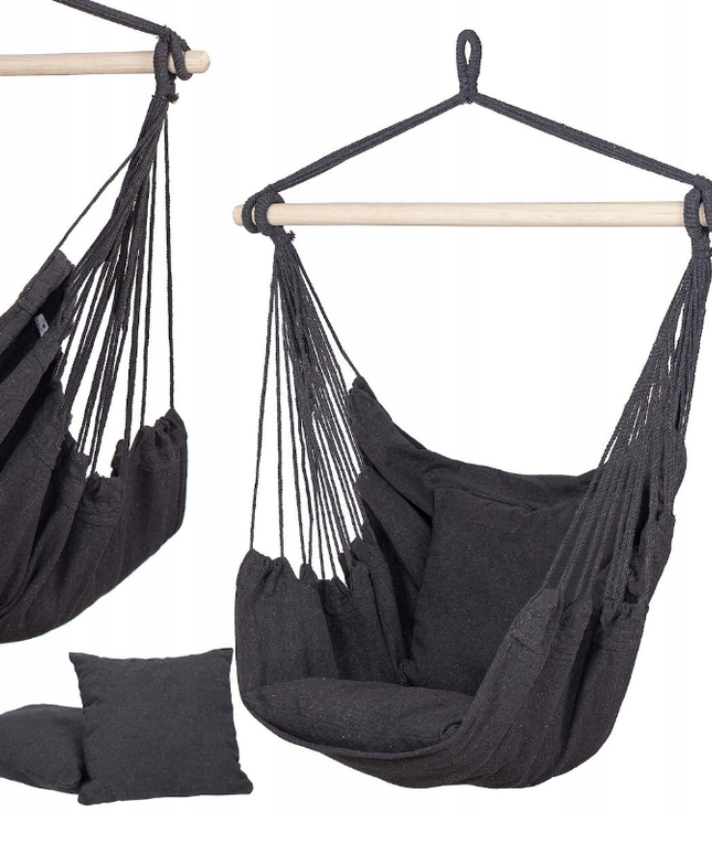 Pakabinamas sėdimas braziliškas hamakas NR.2 - Juodas