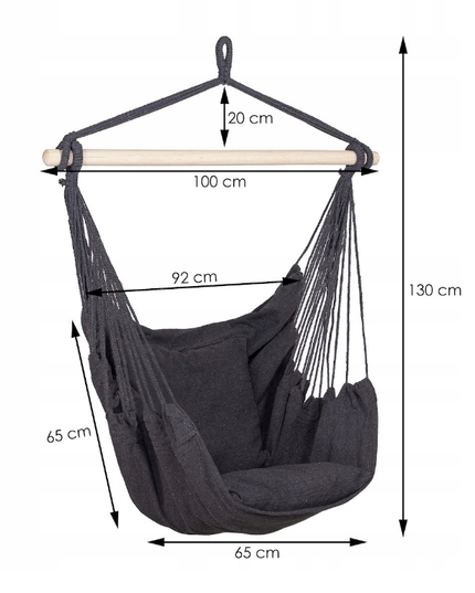 Pakabinamas sėdimas braziliškas hamakas NR.2 - Juodas